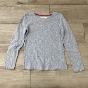Mini Boden Girls Gray Pointelle Lace Trim Long Sleeve Shirt 9-10Y